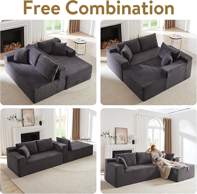 Cloud Sectional Couch with L-Shape Chaise 105 Modern Minimalist Modular Sectional Sofa Fluffy Corduroy Upholstered Couches for Living Room No Assembly Required (Dark Grey)