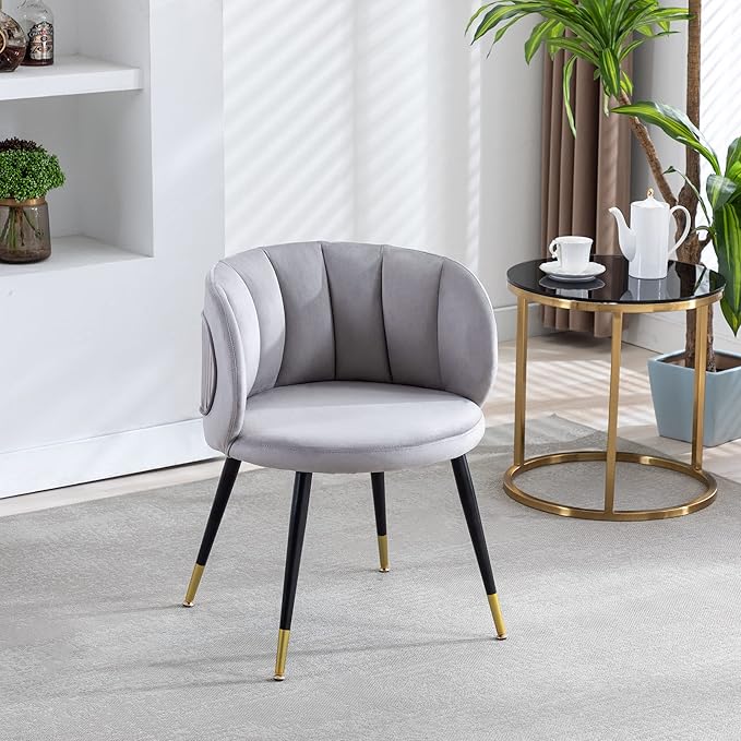 Grey Velvet Lounge Chair Black Metal feet Unique Back Design Suitable for Office Living Room Bedroom