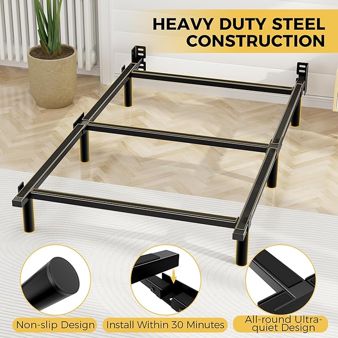 Twin Bed Frame 7 Inch Basics Metal Bed Frame Heavy Duty 9-Leg Base for Box Spring and Mattress Noise-Free Easy Assembly Black
