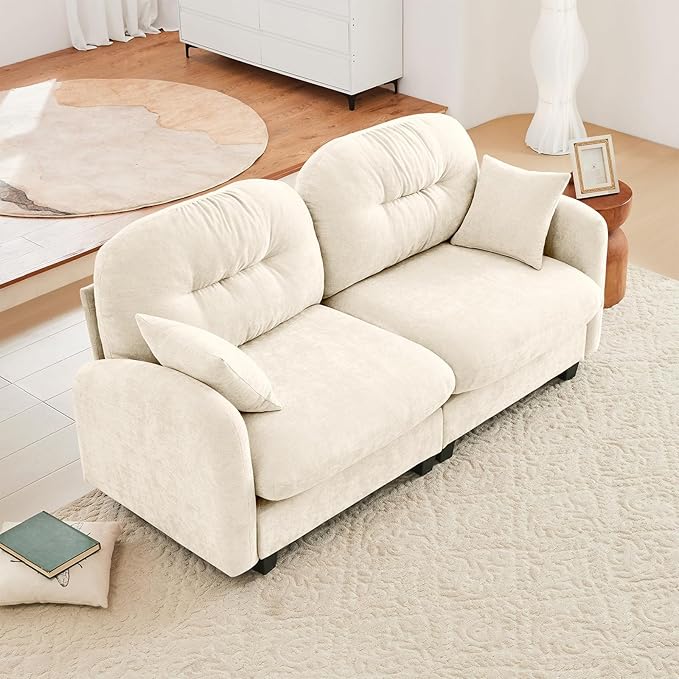 74 Oversized Modular Sectional Sofa Beige Large Sectional Couches for Living Room Chenille Fluffy Sofa Set Cloud Loveseat Comfy Modular Couches Modern Sofas para Sala