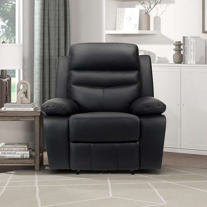 Lexicon Recliner Chair Living Room Leather Match Reclining Sofa Chair Home Theater Seating Wall Hugger Recliner Power Recliner Sofa Chair for Living Room/Office/Apartment Black