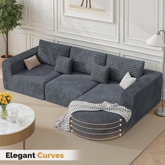 110 Boneless Couches for Living RoomModular Sectional Sofa with OttomanCloud Couch in a BoxSponge Compression L-Shaped Sofas with Chaise No Assembly RequiredGray1pcs