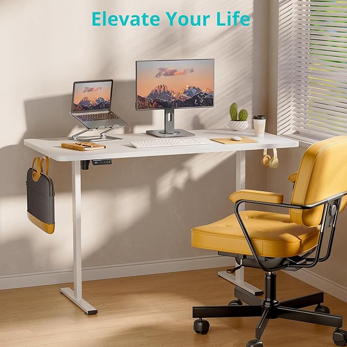 Simple Deluxe 24x63 Inches Sit Stand up Desk with Cable Management Electric Standing Desk Adjustable Height Stand up Desks Ergonomic Rising Computer Table with Memory Preset White
