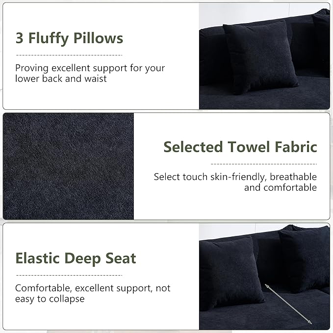 Curved Sofas for Living Room Modern Sectional Sofa Black Curved Sectional Cloud Sofa Deep Seat Couch Compression Floor Sofas for Apartment Bedroom Office
