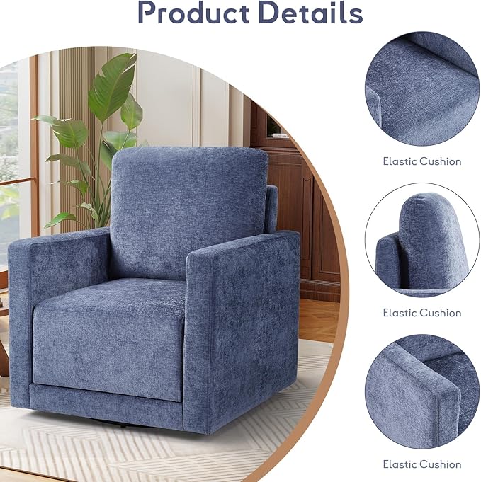 Bonzy Home 360 Degree Swivel Accent Chair with Hidden Storage Space Soft Chenille Modern Arm Chair for Living Room and Bedroom Blue