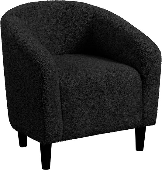Yaheetech Accent Barrel Chair Boucle Fabric Club Chair Furry Sherpa Elegant Armchair with Cozy Soft Padded Suitable for Living Room Bedroom Reception Office Black