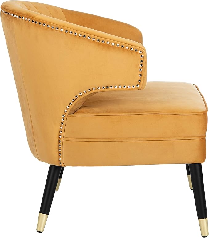 Safavieh Home Stazia Retro Glam Marigold Velvet and Black Wingback Accent Chair
