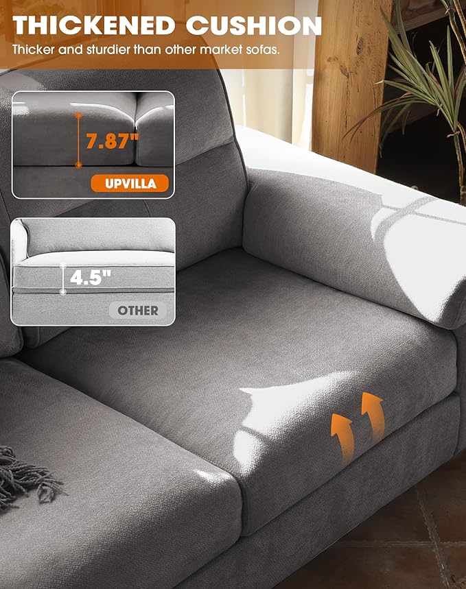 88.97 Modern Sofa Couches for Living Room Deep Seat Sofas with 8”Cushion Comfy 2-Seater Chenille Loveseat with Convertible Armrest Removable Sofa Cover High Leg(Light Gray)