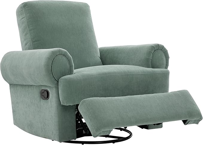 Christopher Knight Home Besty Chenille Upholstered Swivel Recliner Chair Wooden Swivel Accent Chair with Adjustable Backrest Super Comfort Rocker Recliner Sofa for Living Room/Bedroom Mint Green