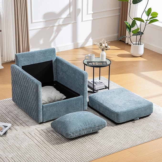 KEIKI Modern Upholstered Swivel Accent Armchair with Storage Single Sofa Chair for Bedroom or Den
