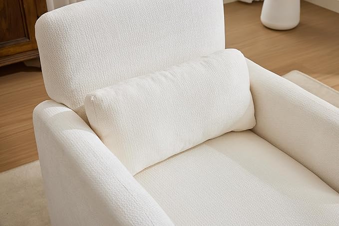 GDFStudio 30 Modern Accent Chair Upgrade Leisure Boucle Upholstered Armchair with Straight Arms and Waist Pillow Comfy Single Sofa Chair for Living Room Bedroom Office Apartment Ancient White