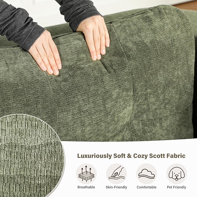 78 Convertible Sofa Bed with Blanket Boneless Cloud Couch Queen Scott Fabric for Living Room Bedroom Modular Loveseat with High-Density Solid Sponge No Assembly Green