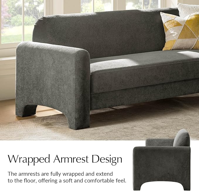 HULALA HOME 84 Modern Curved Sofa Comfy Chenille Couch with Wrapped Armrests 3 Seater Sofa for Living Room Easy to Assemble Grey