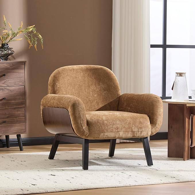 Christopher Knight Home Audrey Modern Upholstered Accent Chair Low Profile Lounge Chair Inddor Wooden Comfy Reading Chair Soft Seating Single Lounge Sofa Tan Brown