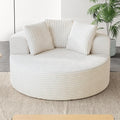 JACH Oversized Round Lazy Sofa Chair with Three Pillows 50 Corduroy Deep Seat Single Sleeper Sofas Upholstered Chaise Cloud Couch for Living Room Apartment Beige