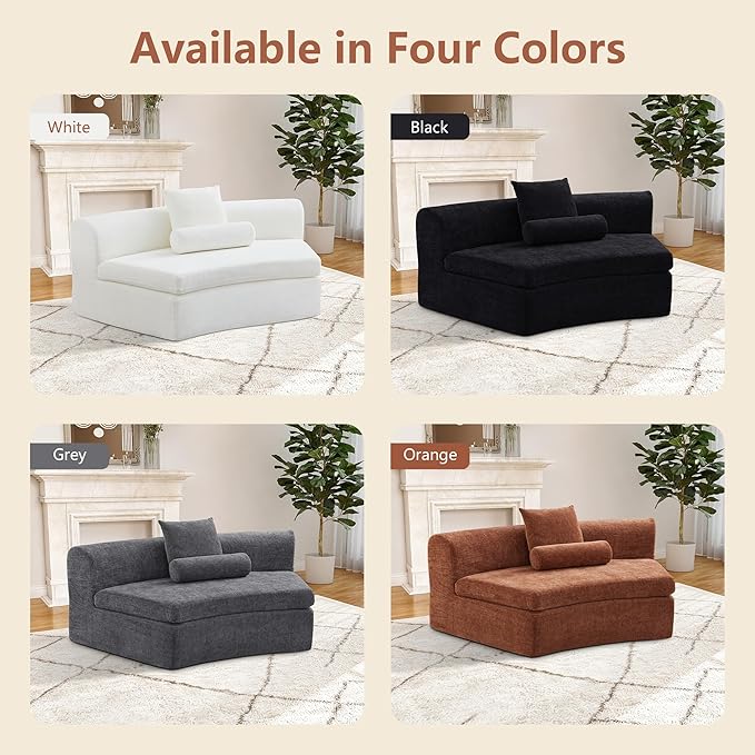 67 Modular Chenille Sofa Chair DIY Modular Single-Unit Sofa Upholstered Deep Seat Curved Foam Sofa Couch with Pillow for Apartment Living Room BedroomOffice (Middle White)