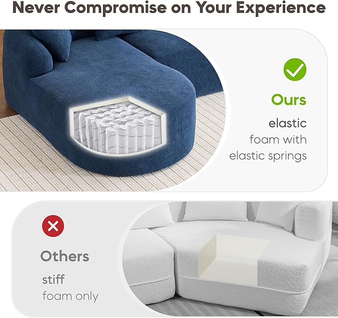 DEINPPA L Shape Modular Couch 3-Seater Chenille Comfy Couch with Throw Pillows Modern Cloud Sofa for Living Room Apartment-Navy Blue