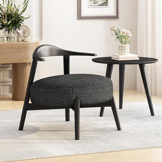 Cozy Black Fabric Accent Chair for Living Room Bedroom or Study