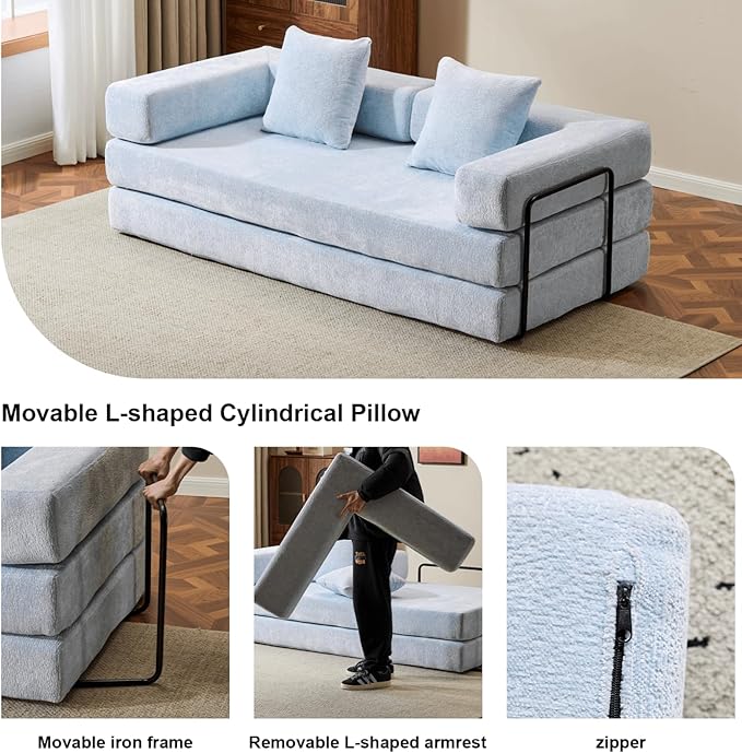 Alpen 77 Convertible Sleeper Sofa Bed with Pillow - Chenille Fabric &amp High-Density Sponge &amp Fixed-Shape Frame Modular Sofa for Living Room/Lounge/Studio Blue