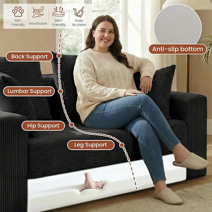 5 in 1 Convertible Sofa BedSmall Boneless Couch Pull Out Loveseat Sleeper SofaCorduroy Futon Couch Folding Mattress with 4 Pillows for Living Room Bedroom Lounge (No Assembly)