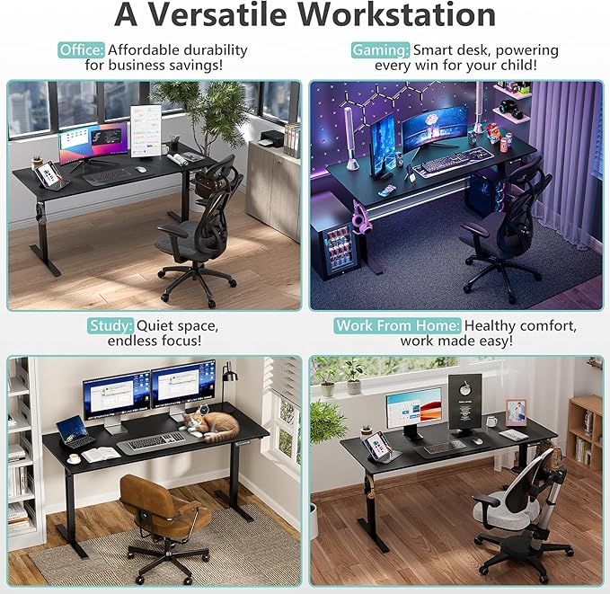 Electric Standing Desk Height Adjustable Desk 63 inch 4 Memory Height Ergonomic Sit Stand up Desk for Home Office Black 2 Split Boards