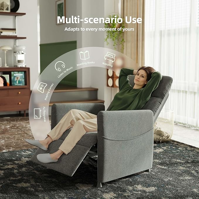 Power Recliner Chairs for Adults Small Recliners for Small Spaces w/Remote &amp Side Pockets USB Port Adjustable Recliner Chair Electric for Living Room &amp Bedroom Home Theater Rv (Grey - Vel
