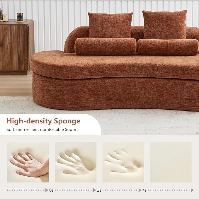 AVZEAR 78 Curved Loveseat Sofa Chenille Upholstered 2 Seater Couch for Living Room No Assembly Modern Love Seat Cloud Sofa with 2 Bolster Pillows &amp 2 Square Pillows High-Density Foam Orange