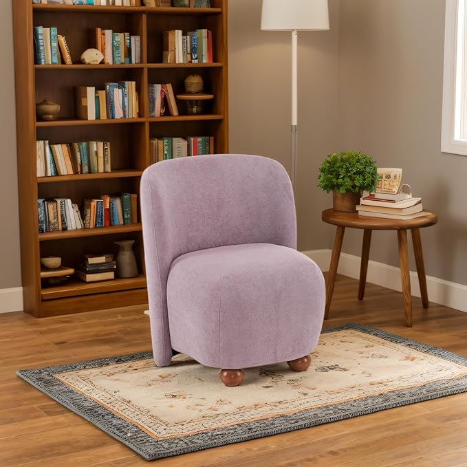 Comfy Reading Chair for Kids Teens &amp Adults Armless Barrel Chair Upholstered Single Sofa Chair &amp Occasional Chair for Living Room Small Chair &amp Corner Chairs for Bedroom (Purple)