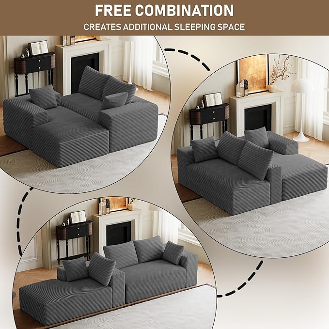 Modular Sectional Sofa Cloud Couch107 Comfy L Shaped Sectional Couches for Living RoomModern Deep Seat Cozy Fluffy Corduroy Boneless Couch Sectionals Sofa with Chaise(Right FacingDark Grey)