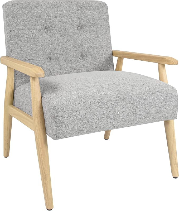 Mid-Century Modern Accent Chair Natural Wood Frame (Gray Woven)