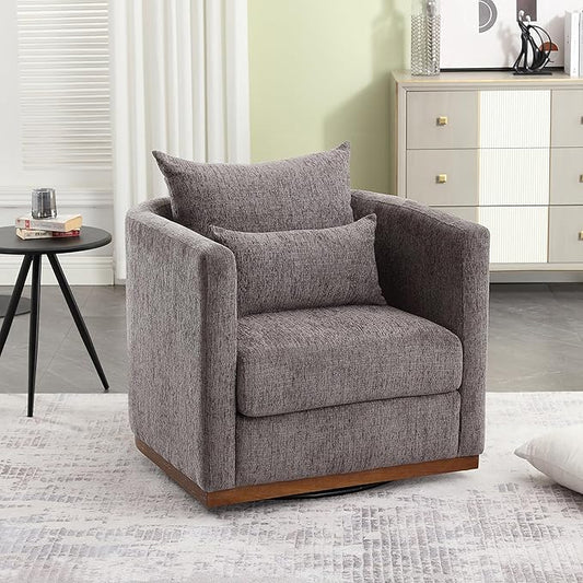 JOSHEN 31.5 Chenille Swivel Barrel ChairModern Accent Sofa ChairClub ChairLeisure Arm Chair for Living RoomBedroomOfficeDark Gray