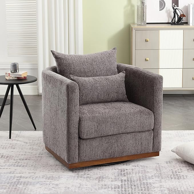 Swivel Barrel Chair Comfy Round Accent Sofa Chair for Living Room 360 Degree Swivel Barrel Club Chair Leisure Arm Chair for Nursery Hotel Bedroom Office Lounge (Dark Gray)