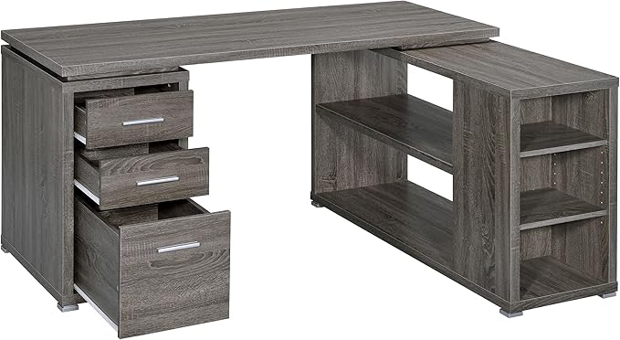 Coaster Home Furnishings - Yvette - Engineered Wood - 3-Drawer Computer Desk with File Cabinet and L-Shaped Desk with 5 Adjustable Compartments - Home Office - 60-Inch - Weathered Grey - 800518