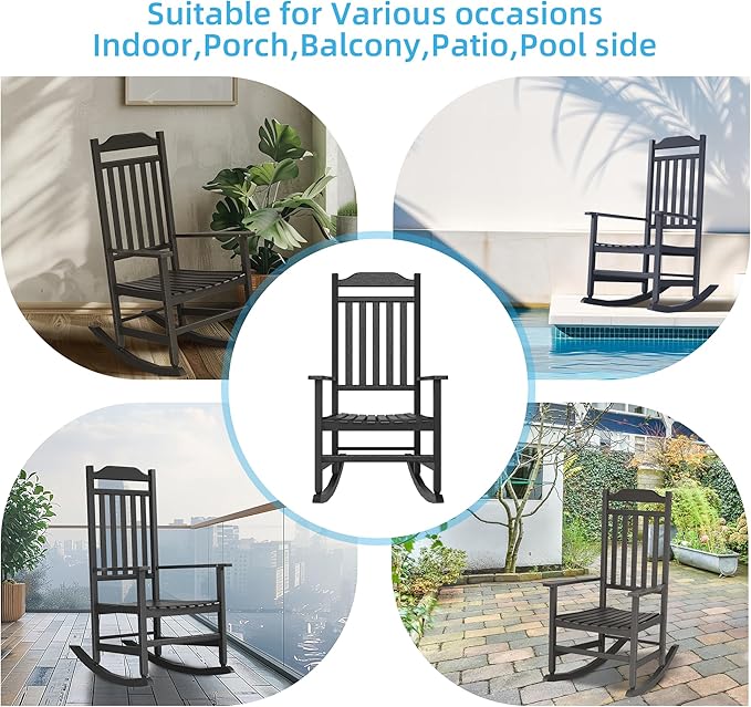 EasyUp Patio Rocking Chair OutdoorSet of 2Weather Resistant Poly Resin Oversized Porch RockerHigh Back Smooth DesignIndoor Outdoor Use