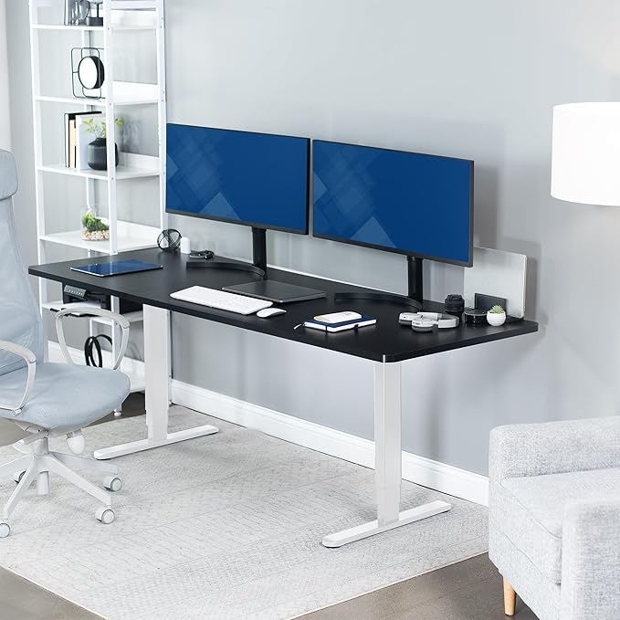 VIVO Electric 83 x 30 in Dual Motor Sit Stand Desk Memory Height Adjustment 2B Series Black Top White Frame DESK-KIT-2W8B