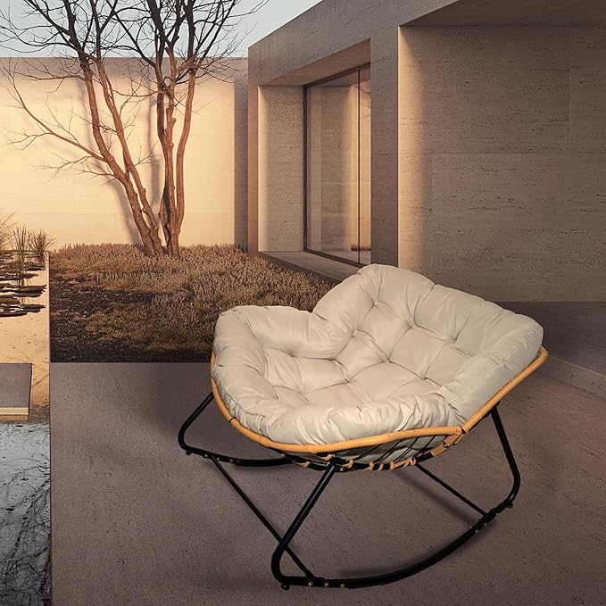 Oversized Large Rocker Chair for Adults Modern Portable Rocking Chairs for Living Room Indoor Outdoor Use Rocking Lounge ChairBeigeBlack