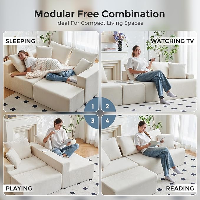 90.6 Sectional Boneless Couches Modern L-Shape Cloud Couch with Chaise Memory Foam Modular Sectional Sofas for Living Room Sofa in A Box No Assembly Required (Beige Left Facing Chaise)