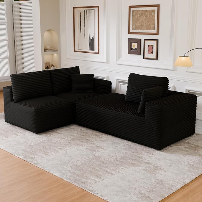 104 Modular Sectional Sofa with L-Shape Chaise Modern Upholstered Cloud Couches for Living Room Bedroom No Assembly Required Black