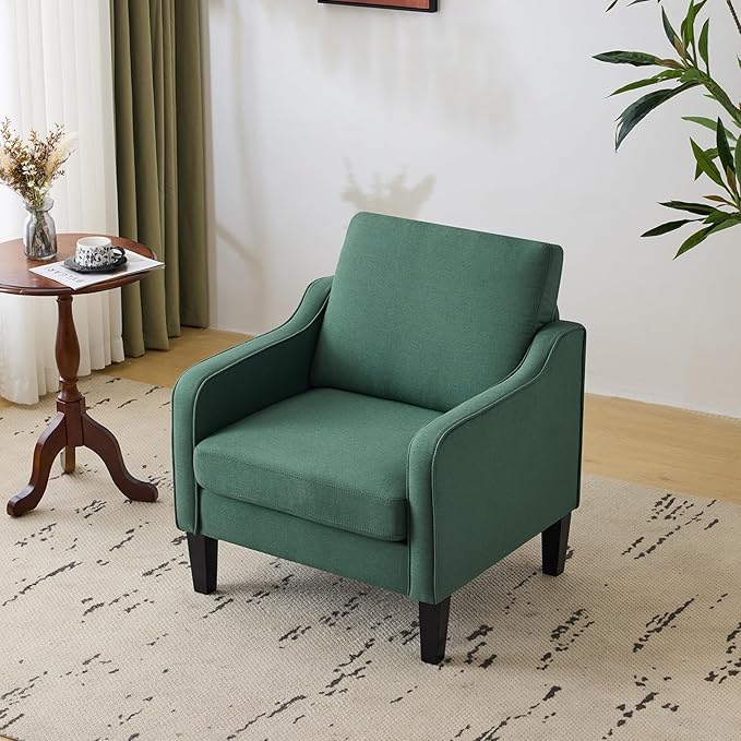 VINGLI Accent Chair for Living Room Chairs Dark Green Reading Chair for Bedroom Scooped Arm Chair Mid Century Modern Accent Chairs Upholstered Comfy Chair for Apartment Waiting Room