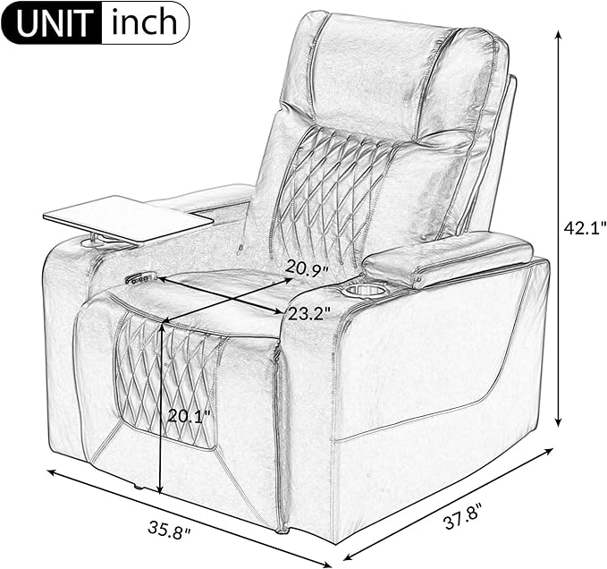 Merax Electric recliner chair with USB Charge Port 360 Swivel Tray Table Hand in-Arm Storage and Cup Holders ambient lighting Gaming Home Theater Seating