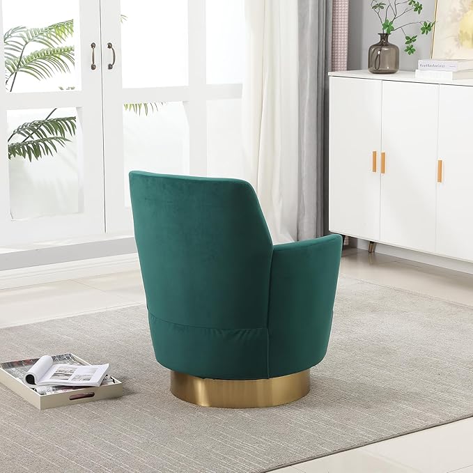 360° Swivel Barrel Accent Chair Comfy Round Accent Chairs with Gold Iron Base &amp Dual-Layer Cushion Modern Lounge Reading Armchair Upholstered Sofa Chair for Living Room Bedroom(Velvet Emerald