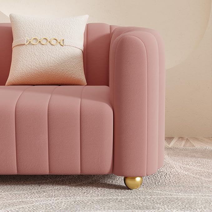 Modern Pink Velvet Sofa Chair for Living Room 42 Single Sofa with Gold Metal Sphere Legs (Pink 1S)