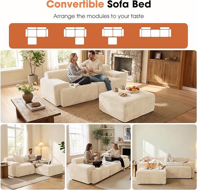 83.5 Modular Sectional Sofa Luxury 32.6 Deep Seat Cozy Cloud Couch L-Shaped Boneless Couches for Living Room Apartment Bedroom No Assembly Required(Beige) | 17 Thickened Seat Super Soft Seat
