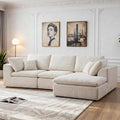 Boneless Sectional with Chaise 110 L-Shaped Cloud Couch for Living Room Deep Seat Chenille Floor Sofa Frameless Modular Lounge Set (Beige Right Facing Chaise)