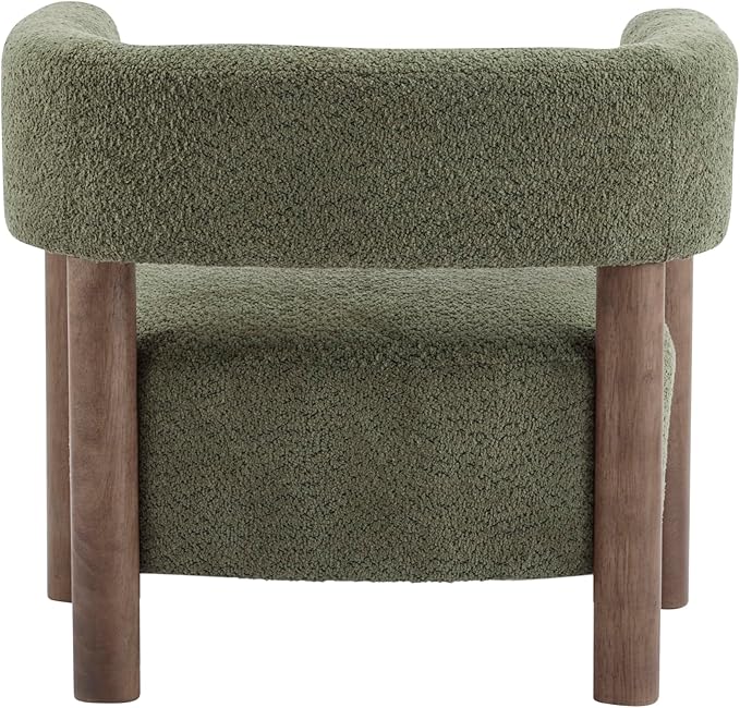 Christopher Knight Home Carly Low Profile Accent Chair Round Backrest Side Chair Living Room Armchair with Boucle Fabric CushionComfy Reading Chair for BedroomWooden Single Lounge SofaOlive Green