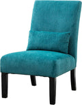 Knocbel Upholstered Accent Armless Chair with Pillow Living Room Fabric Lounge Chair with Solid Wood Frame &amp Legs (Teal Blue w/Pillow)