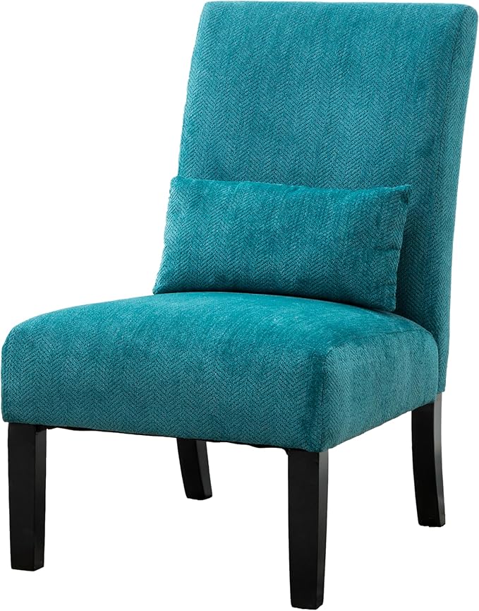 Knocbel Upholstered Accent Armless Chair with Pillow Living Room Fabric Lounge Chair with Solid Wood Frame &amp Legs (Teal Blue w/Pillow)