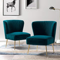 TINA'S HOME Velvet Accent Chair Set of 2 with Metal Golden Legs Upholstered Armless Slipper Chair with Wingback Mid Century Side Chair for Living Room Bedroom Makeup Vanity- Teal