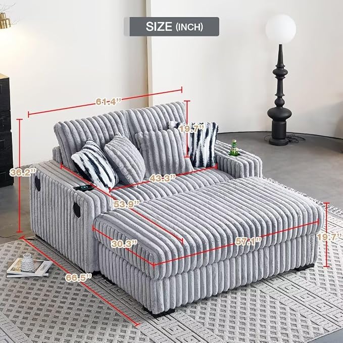Oversized Sofa Corduroy Upholstered Cloud CouchCup Holders and USB Ports &amp Wirelessly Charged &amp Bluetooth Speakers Deep Seat for Loveseat Living Room Office