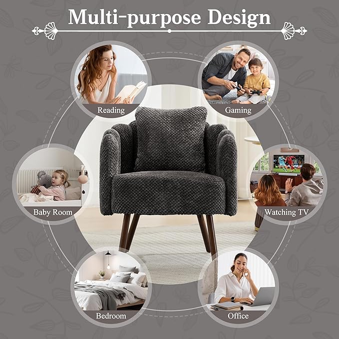 Accent Chair for Bedroom Shell Shaped Corduroy Vanity Chair with Pillow Living Room Decorative Armchair with Removable Petal Backrest Small Single Reading Sofa for Makeup Nail Office